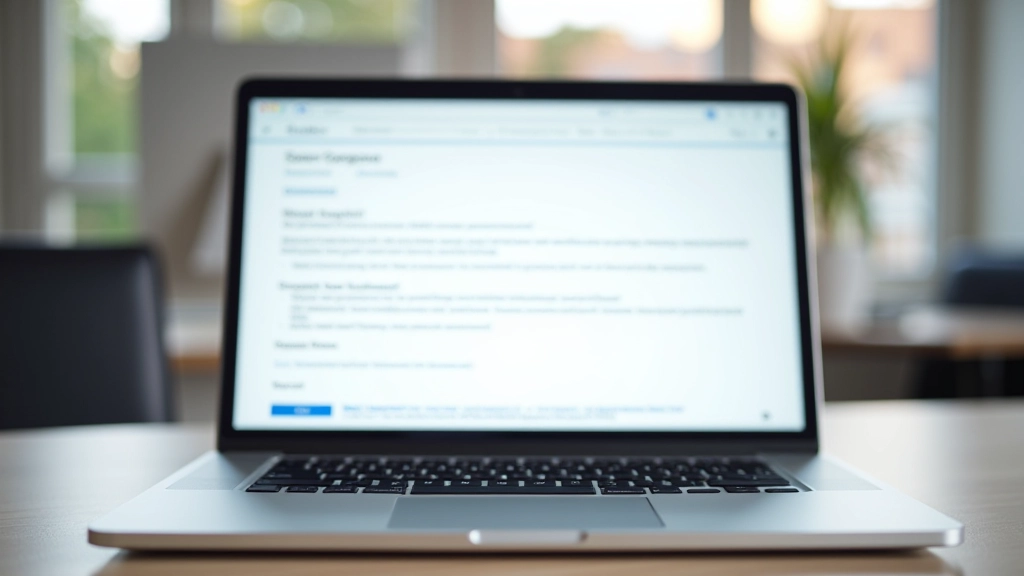 Laptop scherm met professionele e-mailtemplate, duidelijke structuur met koppen en alinea's, schone opmaak, kantoorsetting